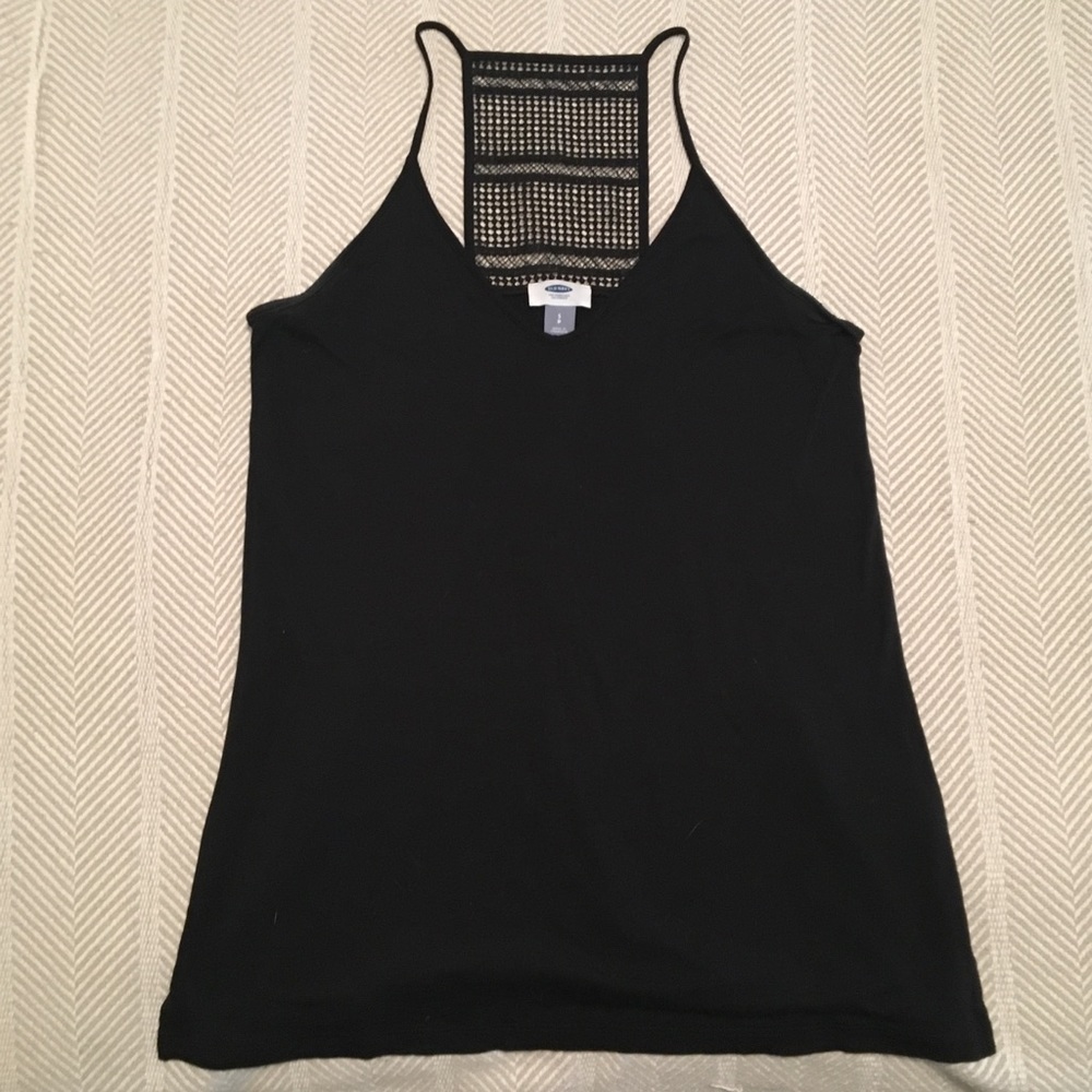 Black crochet back detail tank top